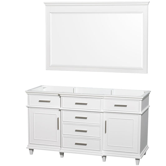 Wyndham Collection Berkeley 60" Single Bathroom Vanity in White, No Countertop, No Sink and 56" Mirror