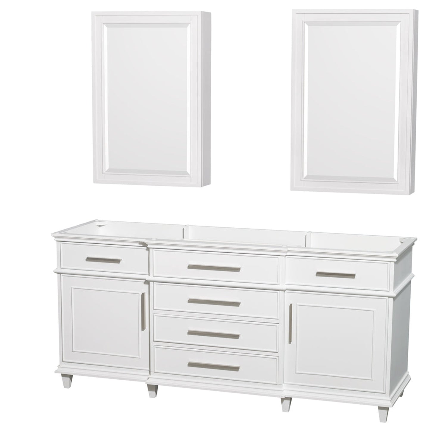 Wyndham Collection Berkeley 72" Double Bathroom Vanity in White, No Countertop, No Sink, 24" Medicine Cabinet
