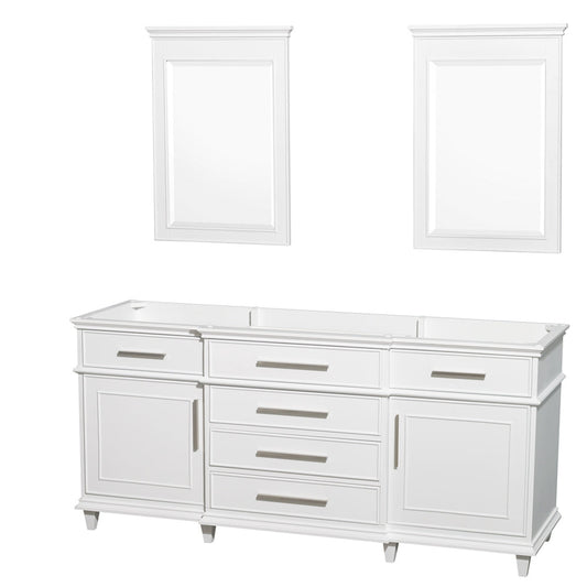 Wyndham Collection Berkeley 72" Double Bathroom Vanity in White, No Countertop, No Sink and 24" Mirror