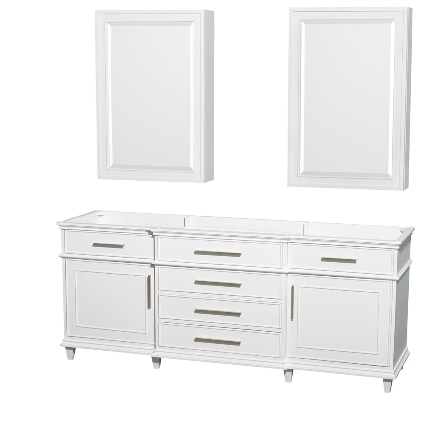 Wyndham Collection Berkeley 80" Double Bathroom Vanity in White, No Countertop, No Sink, 24" Medicine Cabinet