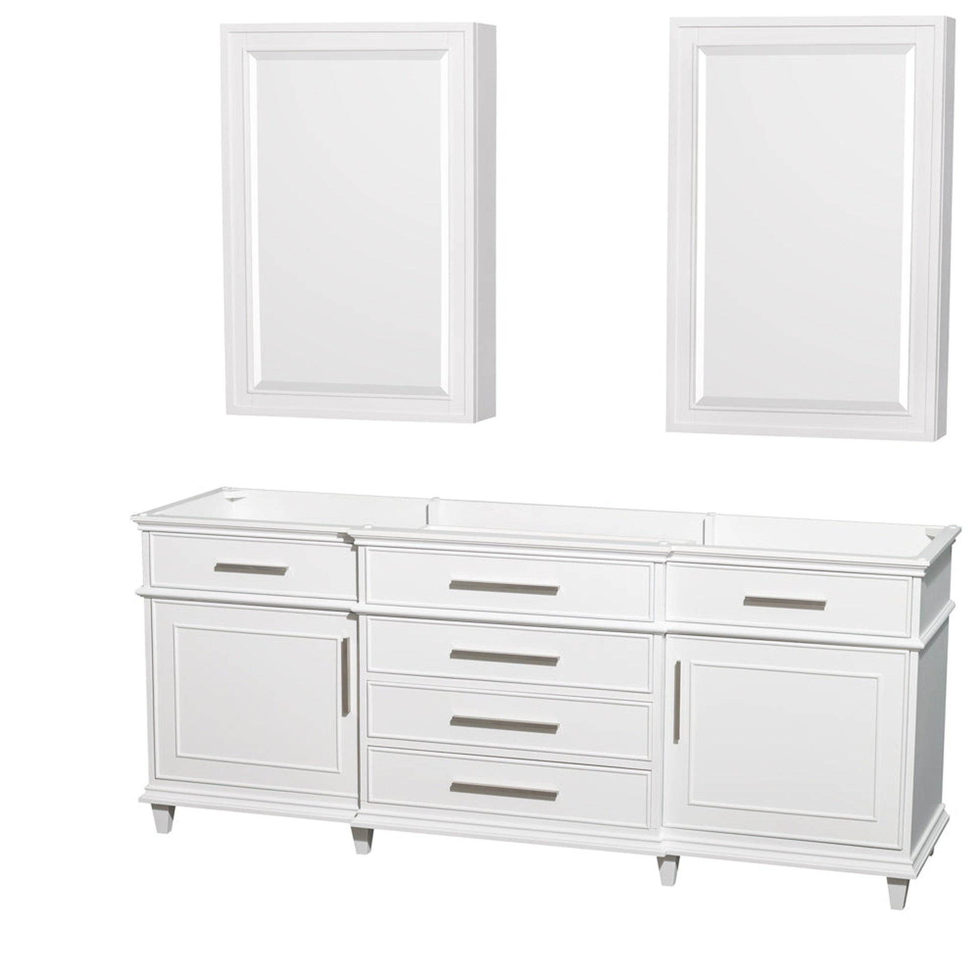Wyndham Collection Berkeley 80" Double Bathroom Vanity in White, No Countertop, No Sink, 24" Medicine Cabinet
