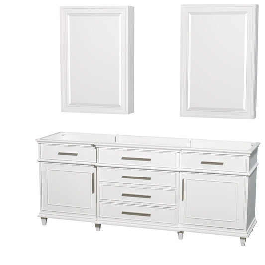 Wyndham Collection Berkeley 80" Double Bathroom Vanity in White, No Countertop, No Sink, 24" Medicine Cabinet