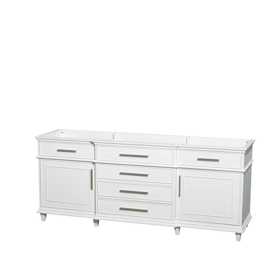 Wyndham Collection Berkeley 80" Double Bathroom Vanity in White, No Countertop, No Sink, No Mirror