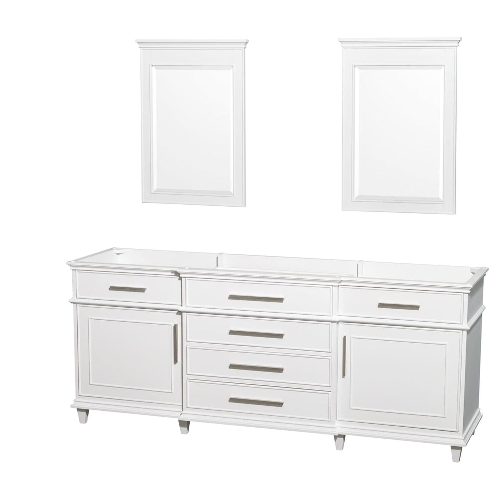 Wyndham Collection Berkeley 80" Double Bathroom Vanity in White, No Countertop, No Sink and 24" Mirror