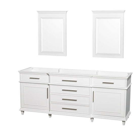 Wyndham Collection Berkeley 80" Double Bathroom Vanity in White, No Countertop, No Sink and 24" Mirror