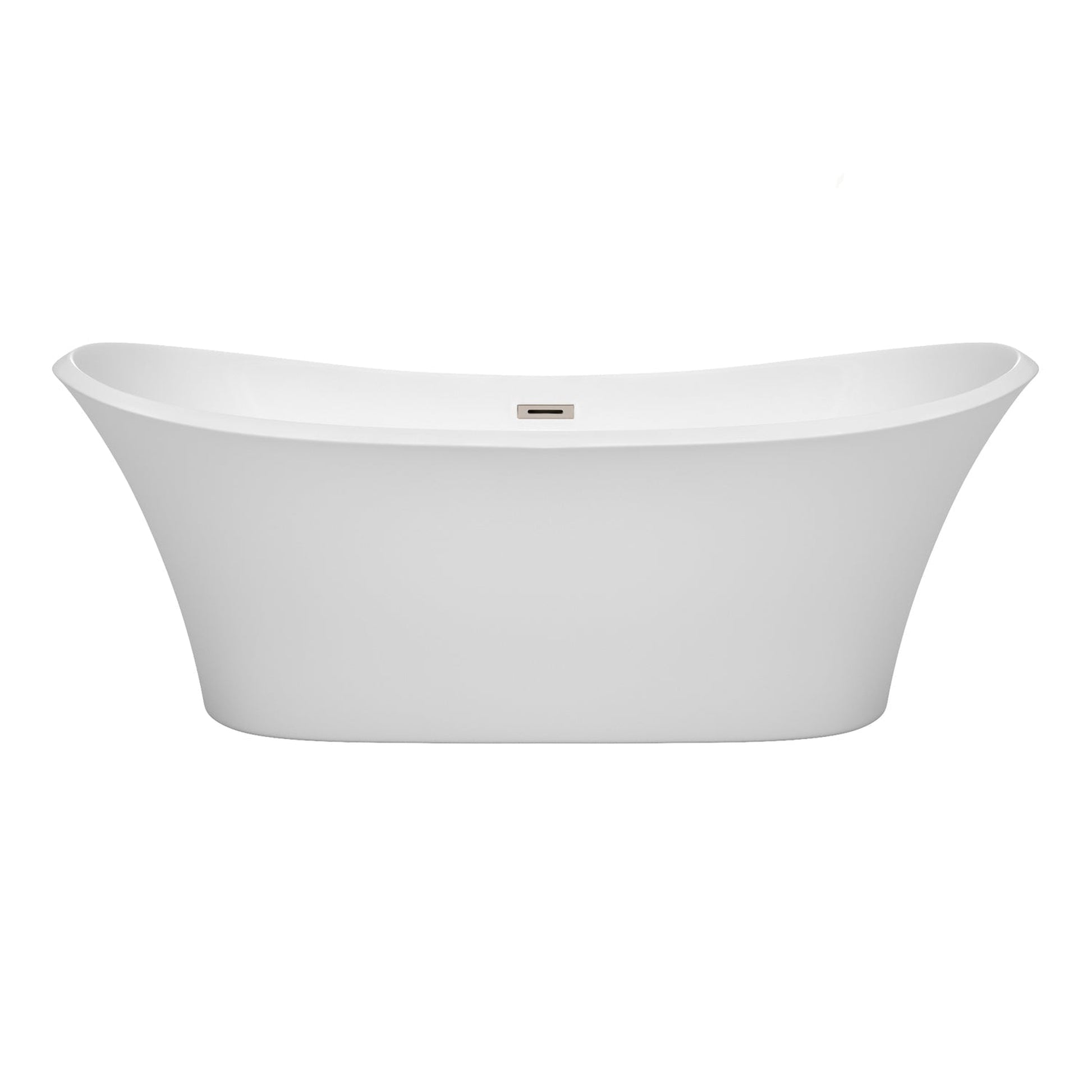 Wyndham Collection Bolera 71" Freestanding Bathtub in White With Brushed Nickel Drain and Overflow Trim
