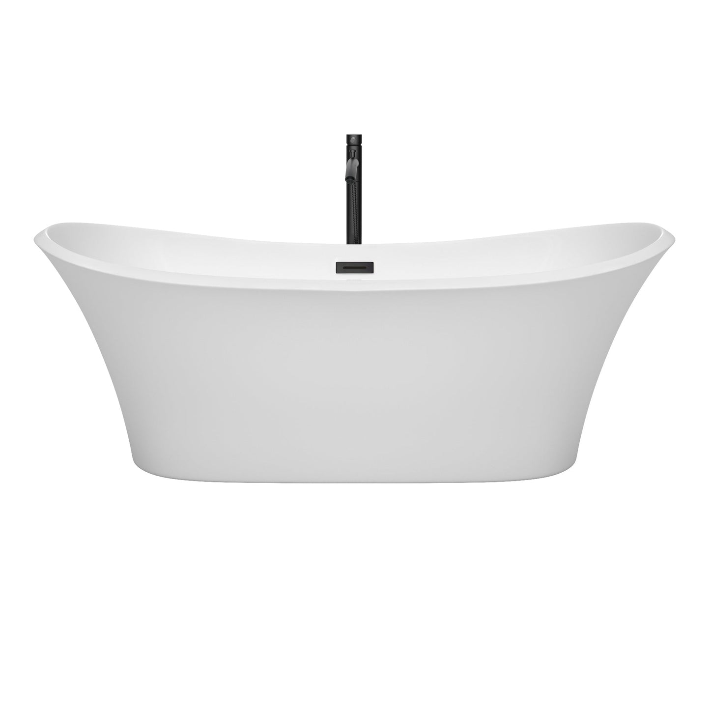 Wyndham Collection Bolera 71" Freestanding Bathtub in White With Floor Mounted Faucet, Drain and Overflow Trim in Matte Black