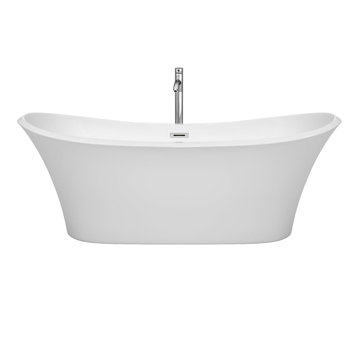 Wyndham Collection Bolera 71" Freestanding Bathtub in White With Floor Mounted Faucet, Drain and Overflow Trim in Polished Chrome