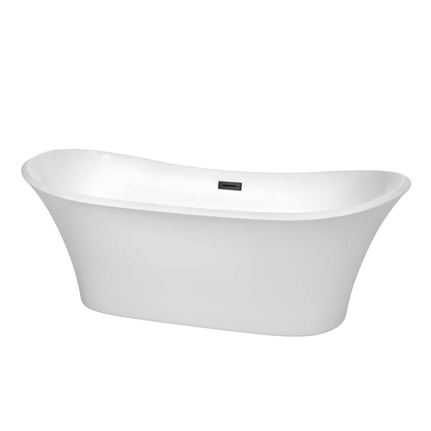 Wyndham Collection Bolera 71" Freestanding Bathtub in White With Matte Black Drain and Overflow Trim