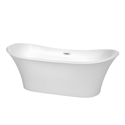 Wyndham Collection Bolera 71" Freestanding Bathtub in White With Polished Chrome Drain and Overflow Trim
