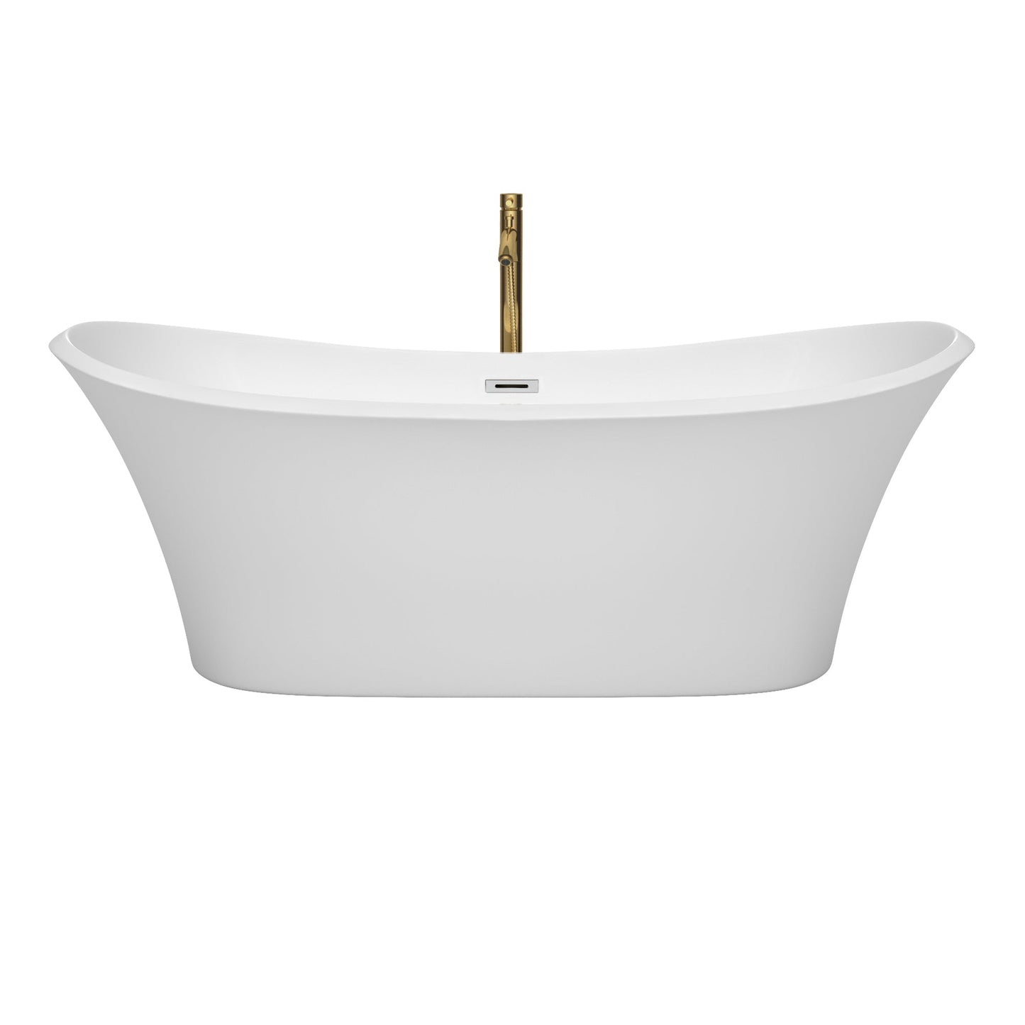 Wyndham Collection Bolera 71" Freestanding Bathtub in White With Polished Chrome Trim and Floor Mounted Faucet in Brushed Gold