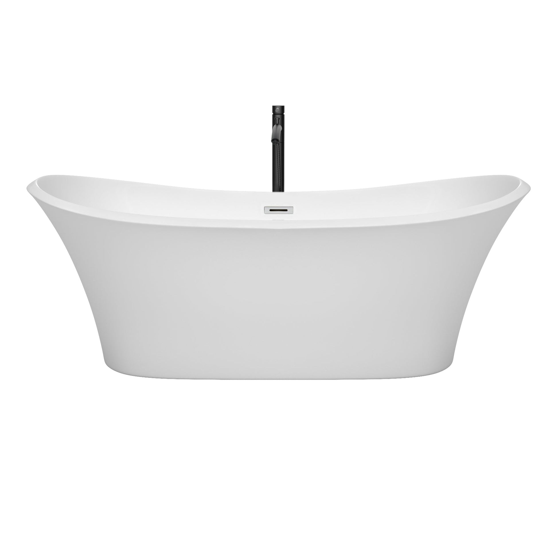 Wyndham Collection Bolera 71" Freestanding Bathtub in White With Polished Chrome Trim and Floor Mounted Faucet in Matte Black