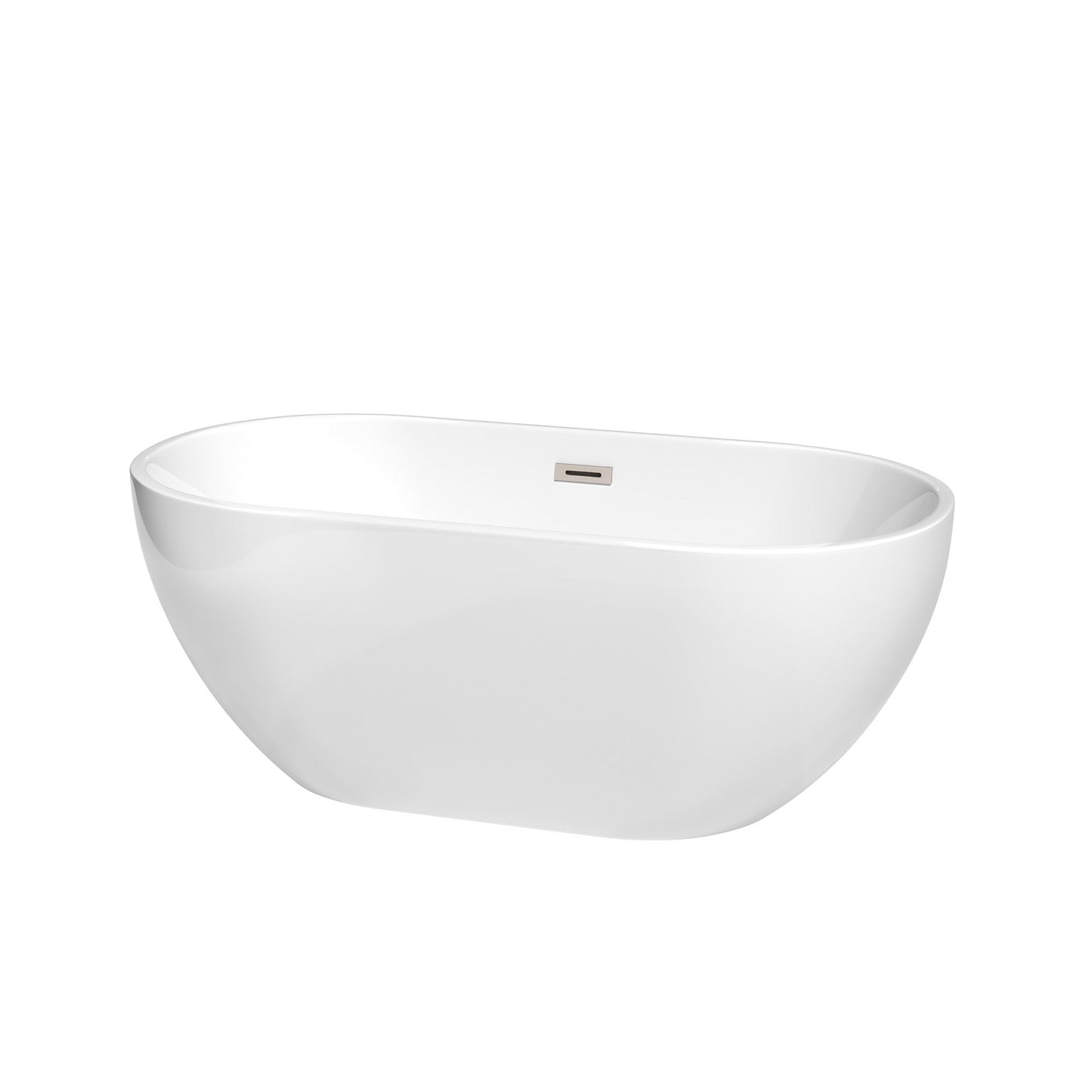 Wyndham Collection Brooklyn 60" Freestanding Bathtub in White With Brushed Nickel Drain and Overflow Trim