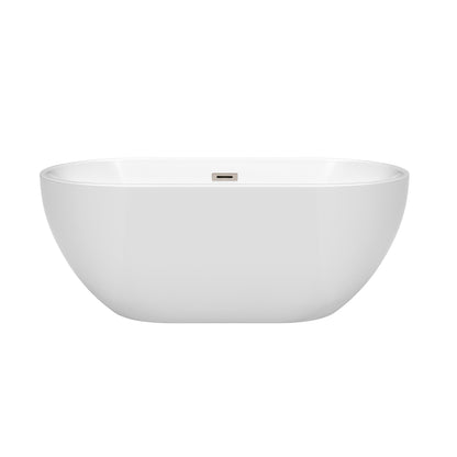 Wyndham Collection Brooklyn 60" Freestanding Bathtub in White With Brushed Nickel Drain and Overflow Trim