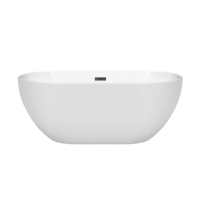 Wyndham Collection Brooklyn 60" Freestanding Bathtub in White With Matte Black Drain and Overflow Trim