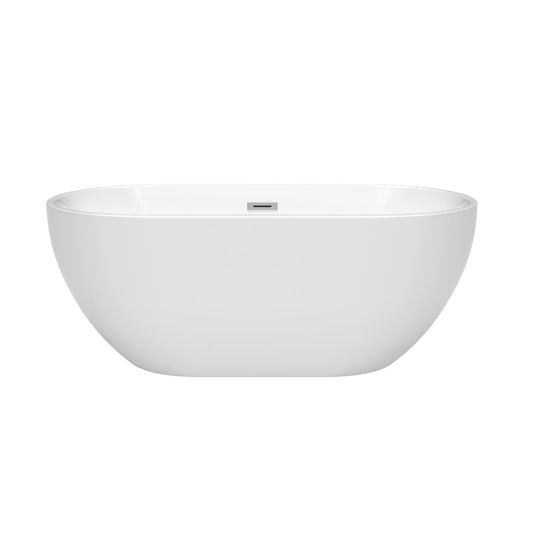 Wyndham Collection Brooklyn 60" Freestanding Bathtub in White With Polished Chrome Drain and Overflow Trim