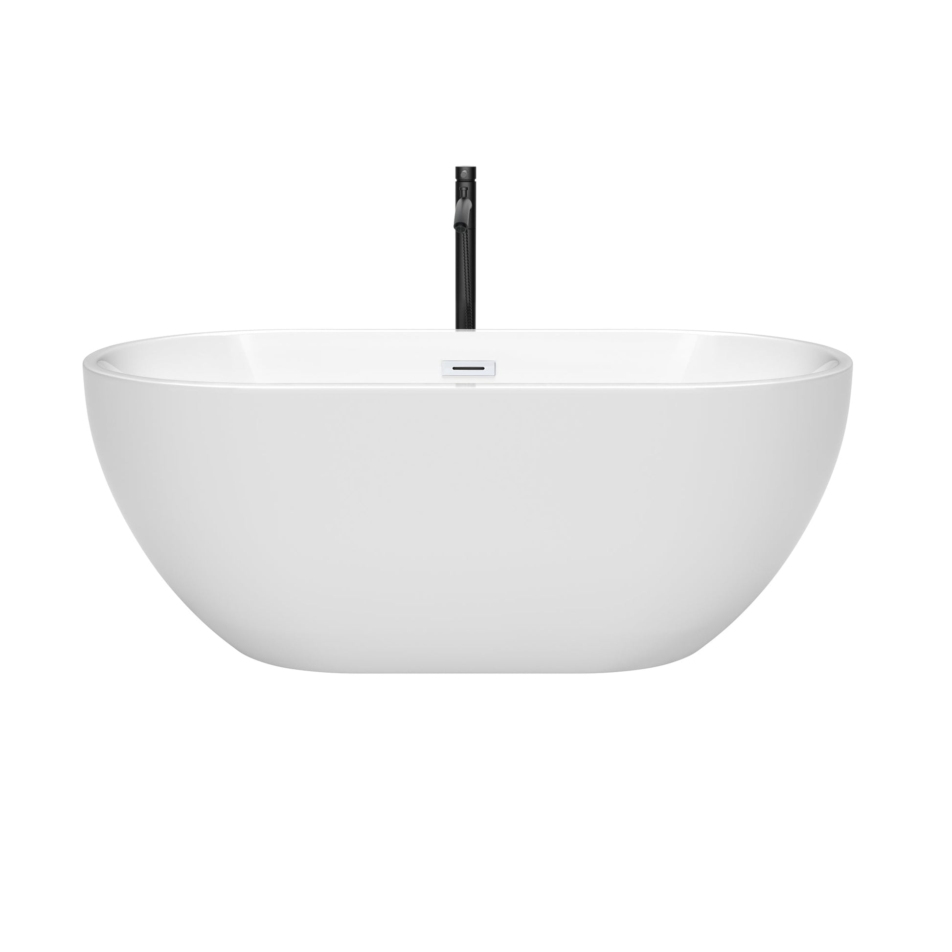 Wyndham Collection Brooklyn 60" Freestanding Bathtub in White With Shiny White Trim and Floor Mounted Faucet in Matte Black