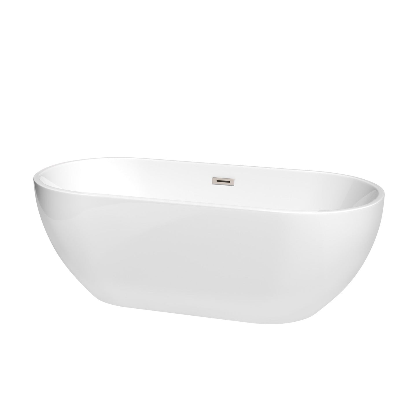 Wyndham Collection Brooklyn 67" Freestanding Bathtub in White With Brushed Nickel Drain and Overflow Trim