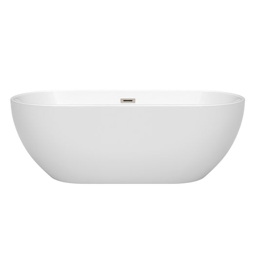 Wyndham Collection Brooklyn 67" Freestanding Bathtub in White With Brushed Nickel Drain and Overflow Trim