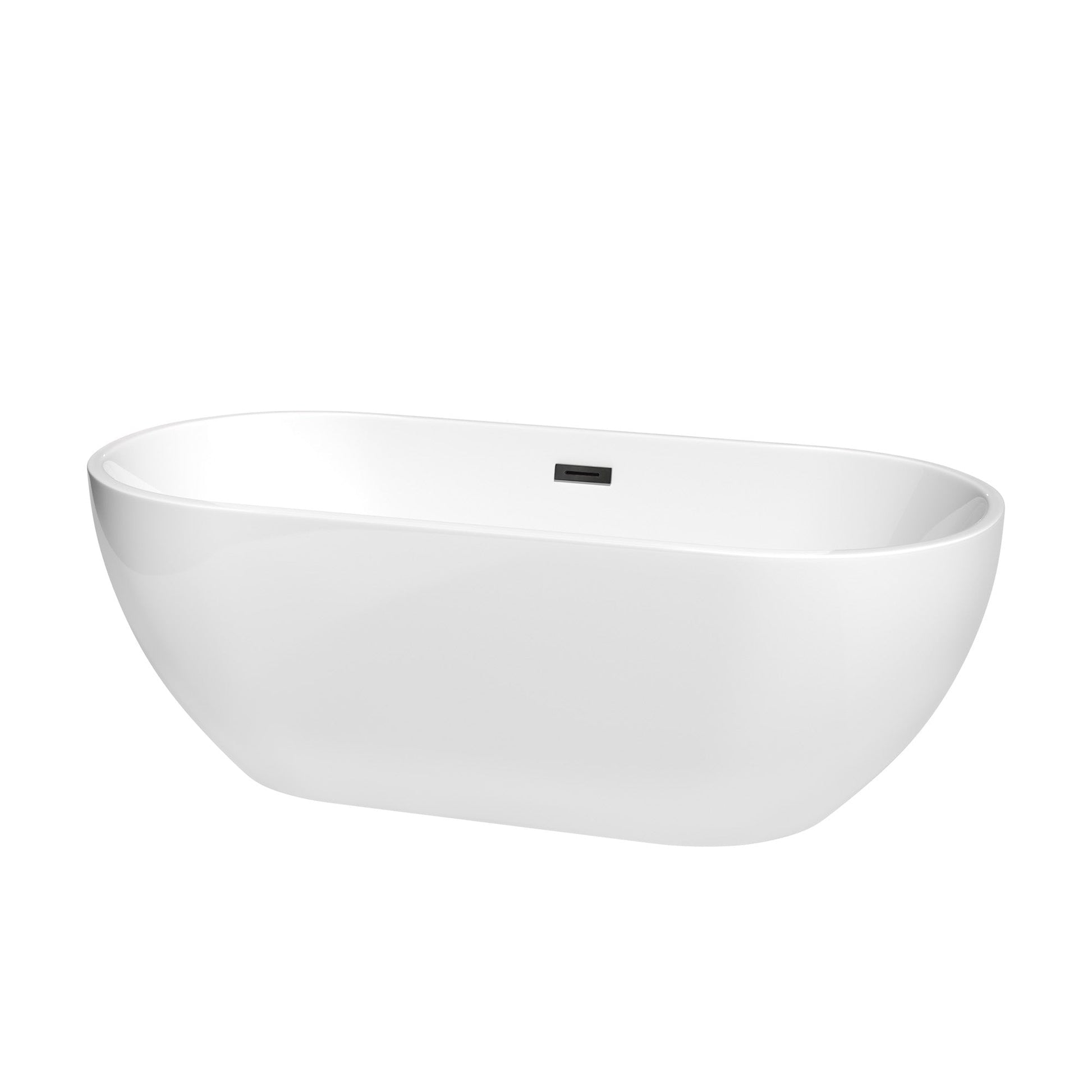 Wyndham Collection Brooklyn 67" Freestanding Bathtub in White With Matte Black Drain and Overflow Trim