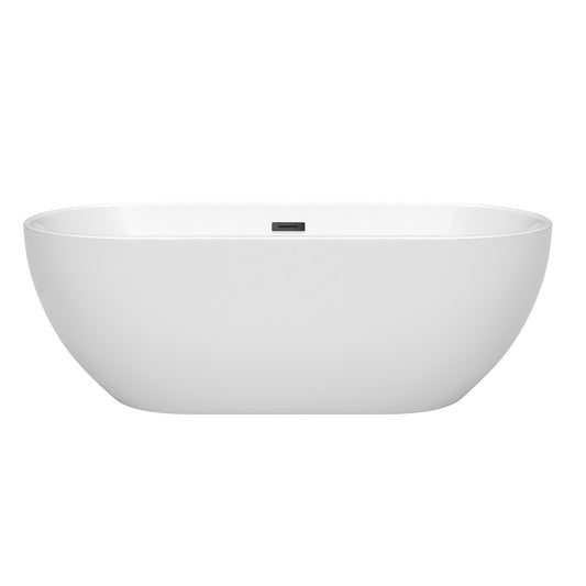 Wyndham Collection Brooklyn 67" Freestanding Bathtub in White With Matte Black Drain and Overflow Trim