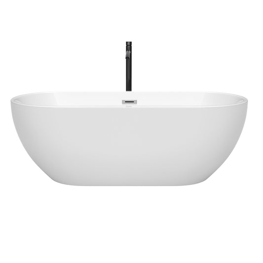 Wyndham Collection Brooklyn 67" Freestanding Bathtub in White With Polished Chrome Trim and Floor Mounted Faucet in Matte Black