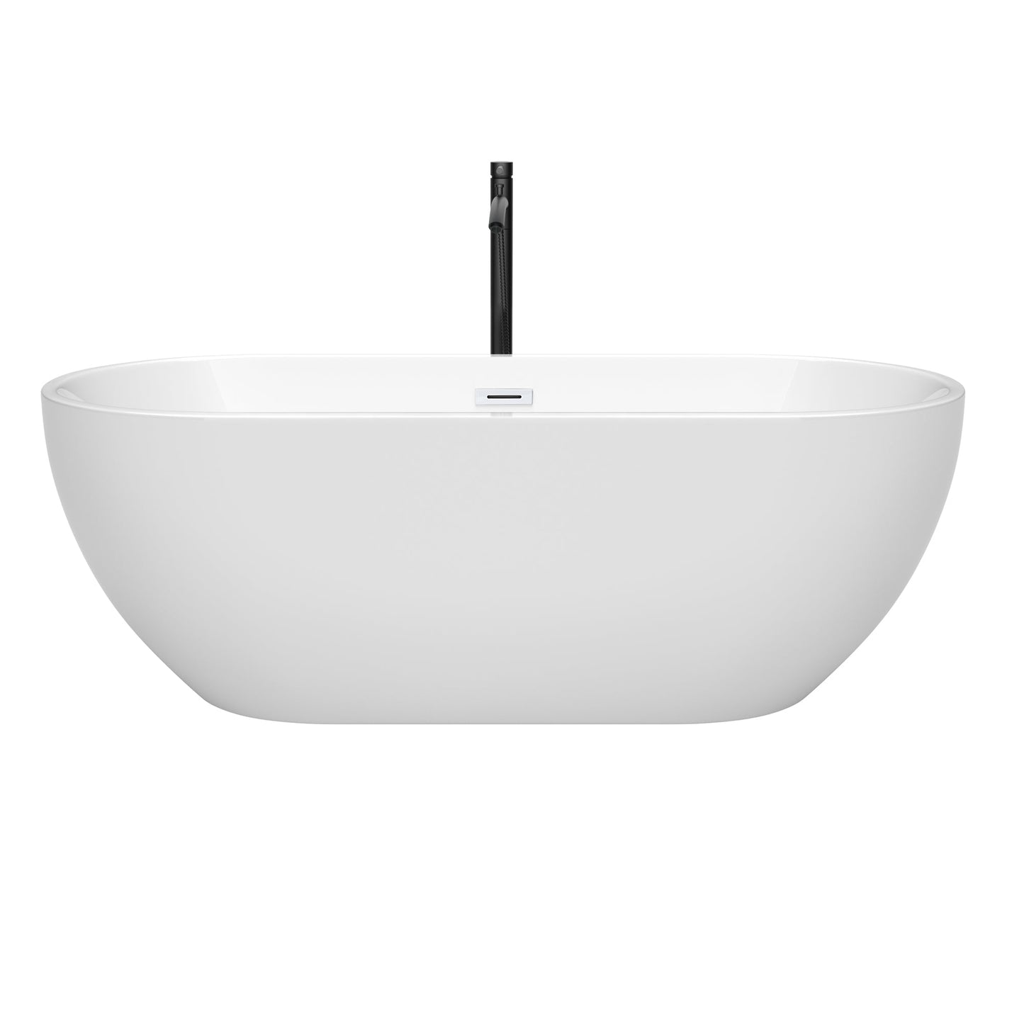 Wyndham Collection Brooklyn 67" Freestanding Bathtub in White With Shiny White Trim and Floor Mounted Faucet in Matte Black
