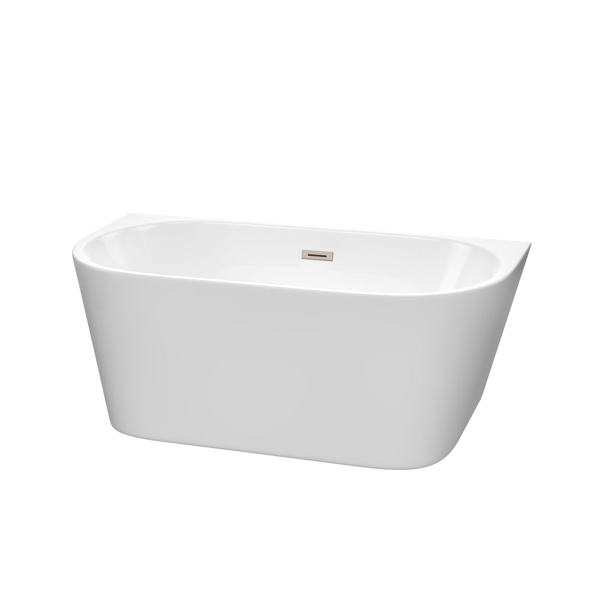 Wyndham Collection Callie 59" Freestanding Bathtub in White With Brushed Nickel Drain and Overflow Trim