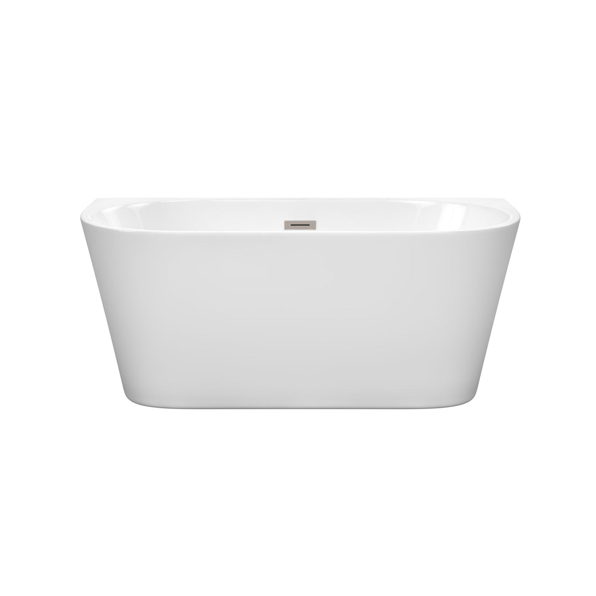 Wyndham Collection Callie 59" Freestanding Bathtub in White With Brushed Nickel Drain and Overflow Trim