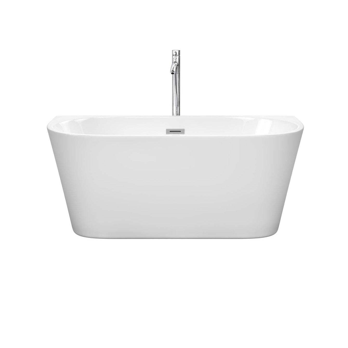 Wyndham Collection Callie 59" Freestanding Bathtub in White With Floor Mounted Faucet, Drain and Overflow Trim in Polished Chrome