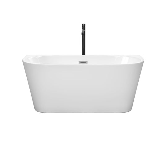 Wyndham Collection Callie 59" Freestanding Bathtub in White With Polished Chrome Trim and Floor Mounted Faucet in Matte Black