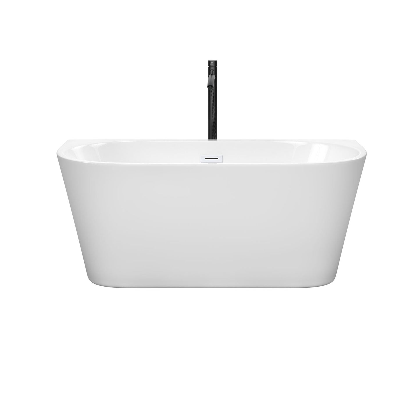Wyndham Collection Callie 59" Freestanding Bathtub in White With Shiny White Trim and Floor Mounted Faucet in Matte Black