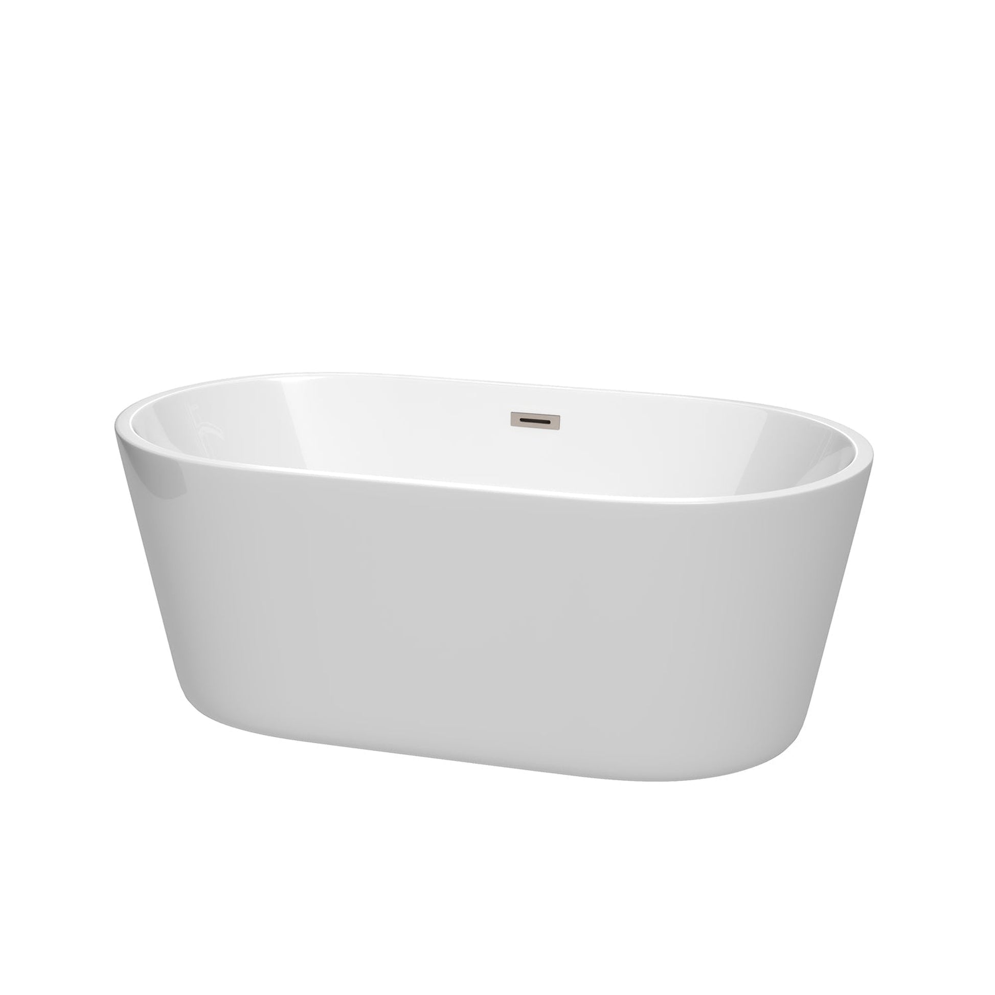 Wyndham Collection Carissa 60" Freestanding Bathtub in White With Brushed Nickel Drain and Overflow Trim