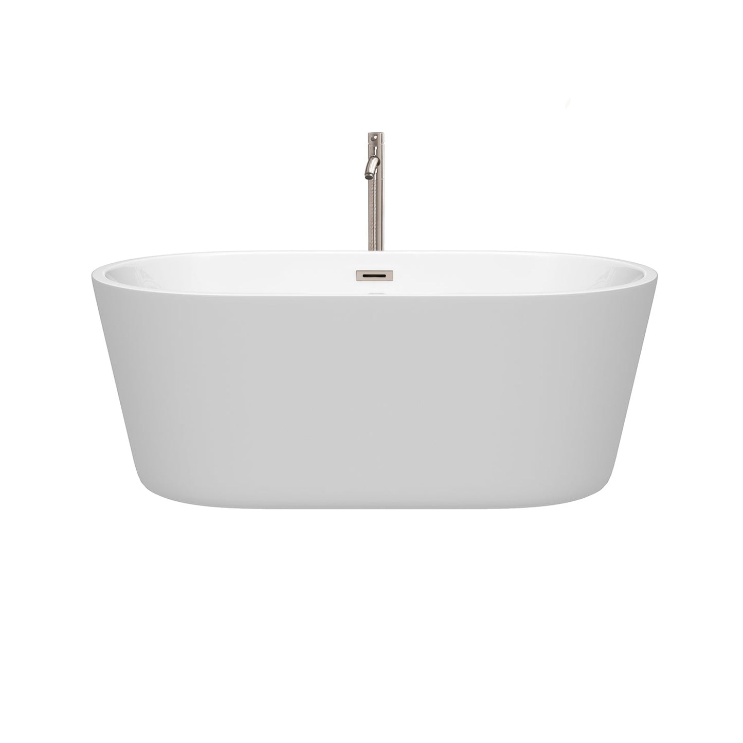 Wyndham Collection Carissa 60" Freestanding Bathtub in White With Floor Mounted Faucet, Drain and Overflow Trim in Brushed Nickel