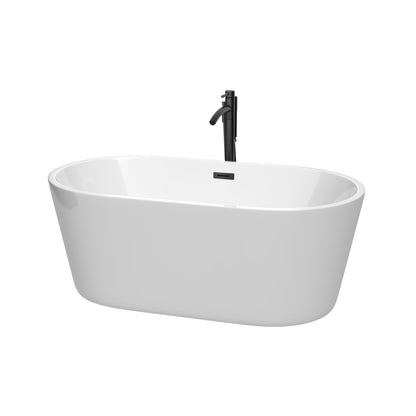 Wyndham Collection Carissa 60" Freestanding Bathtub in White With Floor Mounted Faucet, Drain and Overflow Trim in Matte Black