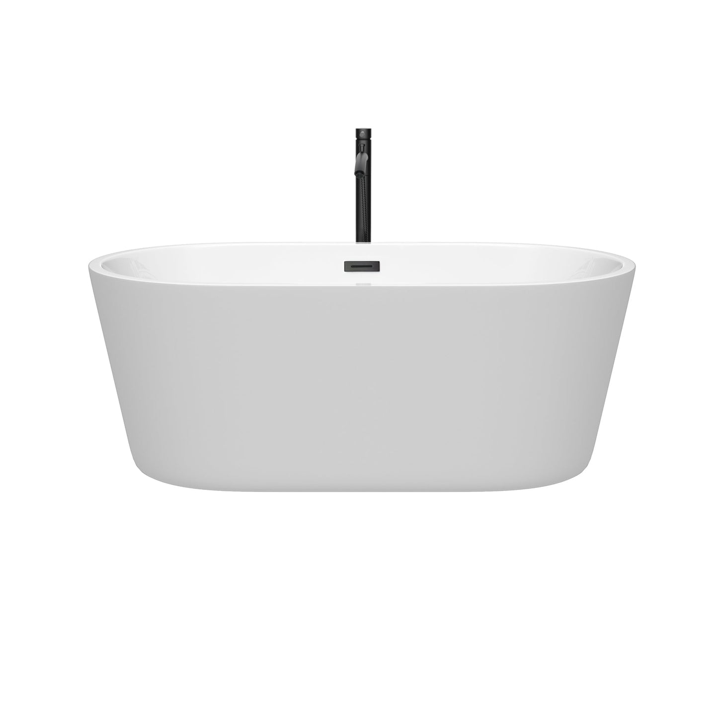 Wyndham Collection Carissa 60" Freestanding Bathtub in White With Floor Mounted Faucet, Drain and Overflow Trim in Matte Black