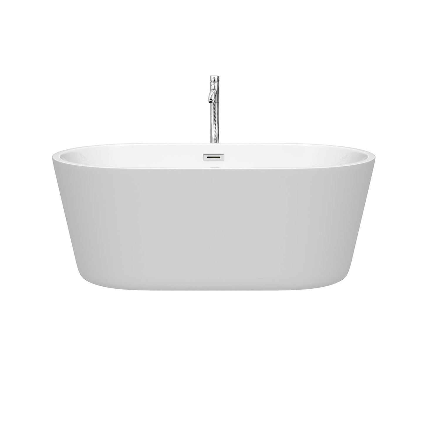 Wyndham Collection Carissa 60" Freestanding Bathtub in White With Floor Mounted Faucet, Drain and Overflow Trim in Polished Chrome
