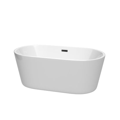 Wyndham Collection Carissa 60" Freestanding Bathtub in White With Matte Black Drain and Overflow Trim