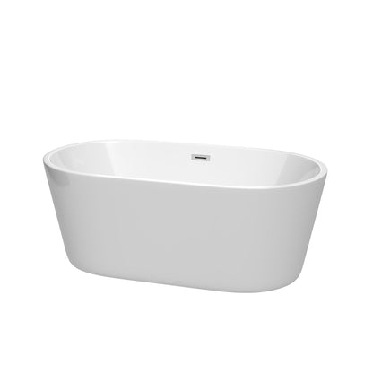 Wyndham Collection Carissa 60" Freestanding Bathtub in White With Polished Chrome Drain and Overflow Trim