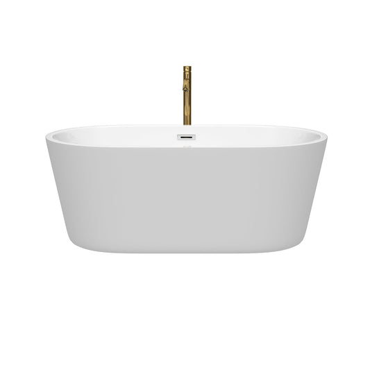 Wyndham Collection Carissa 60" Freestanding Bathtub in White With Polished Chrome Trim and Floor Mounted Faucet in Brushed Gold