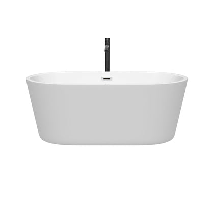 Wyndham Collection Carissa 60" Freestanding Bathtub in White With Polished Chrome Trim and Floor Mounted Faucet in Matte Black