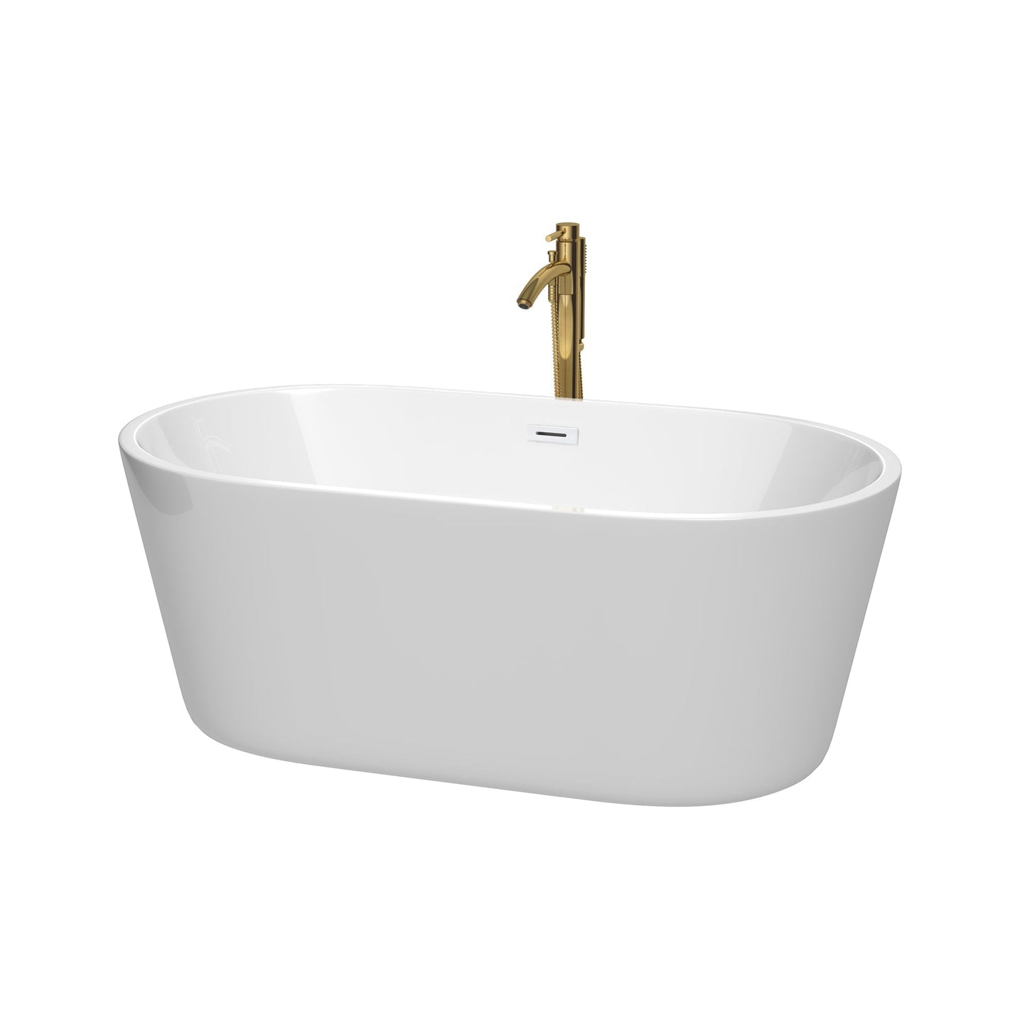 Wyndham Collection Carissa 60" Freestanding Bathtub in White With Shiny White Trim and Floor Mounted Faucet in Brushed Gold