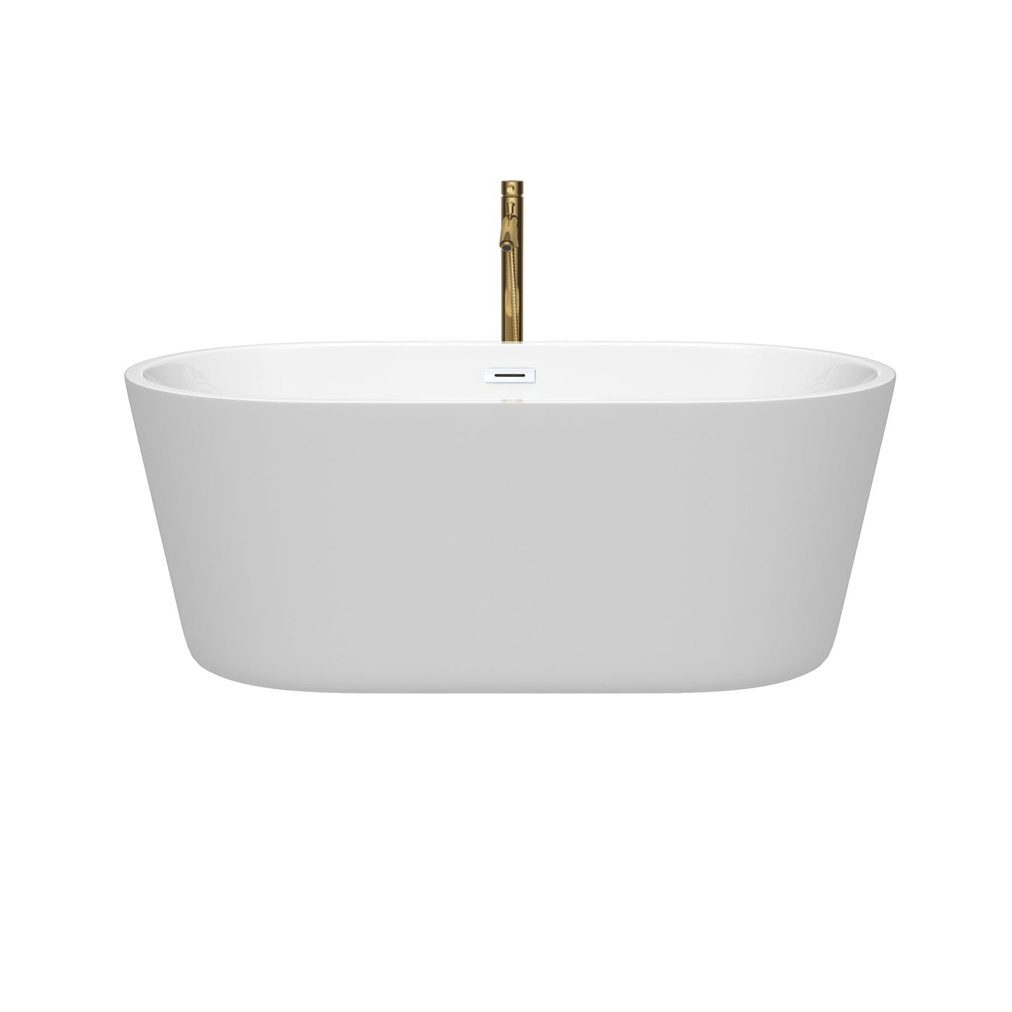Wyndham Collection Carissa 60" Freestanding Bathtub in White With Shiny White Trim and Floor Mounted Faucet in Brushed Gold