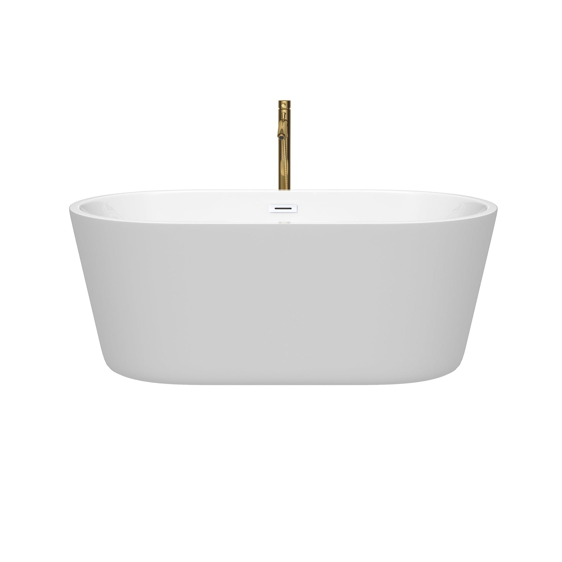 Wyndham Collection Carissa 60" Freestanding Bathtub in White With Shiny White Trim and Floor Mounted Faucet in Brushed Gold