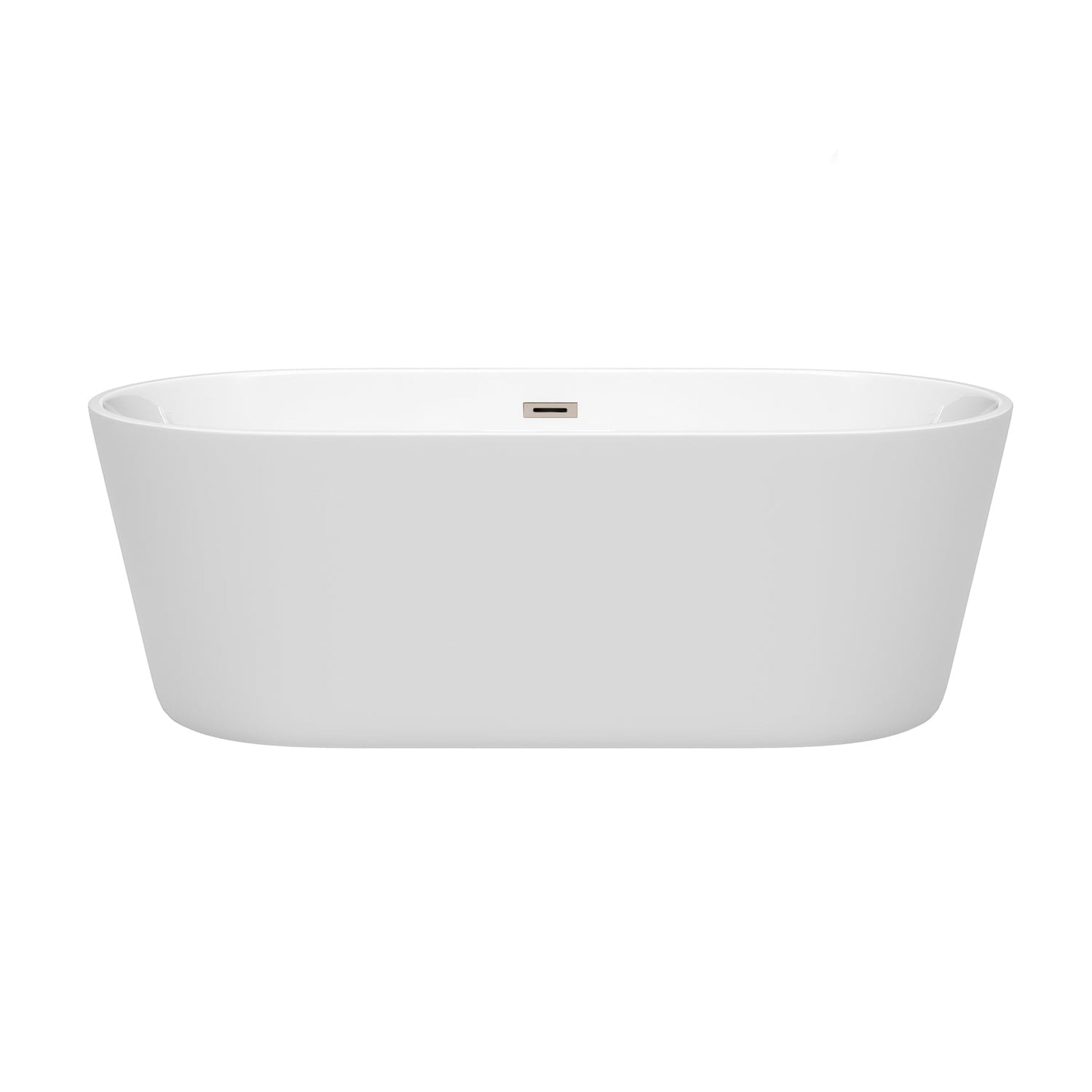 Wyndham Collection Carissa 67" Freestanding Bathtub in White With Brushed Nickel Drain and Overflow Trim