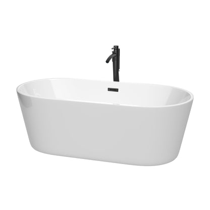 Wyndham Collection Carissa 67" Freestanding Bathtub in White With Floor Mounted Faucet, Drain and Overflow Trim in Matte Black