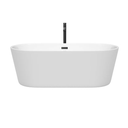 Wyndham Collection Carissa 67" Freestanding Bathtub in White With Floor Mounted Faucet, Drain and Overflow Trim in Matte Black