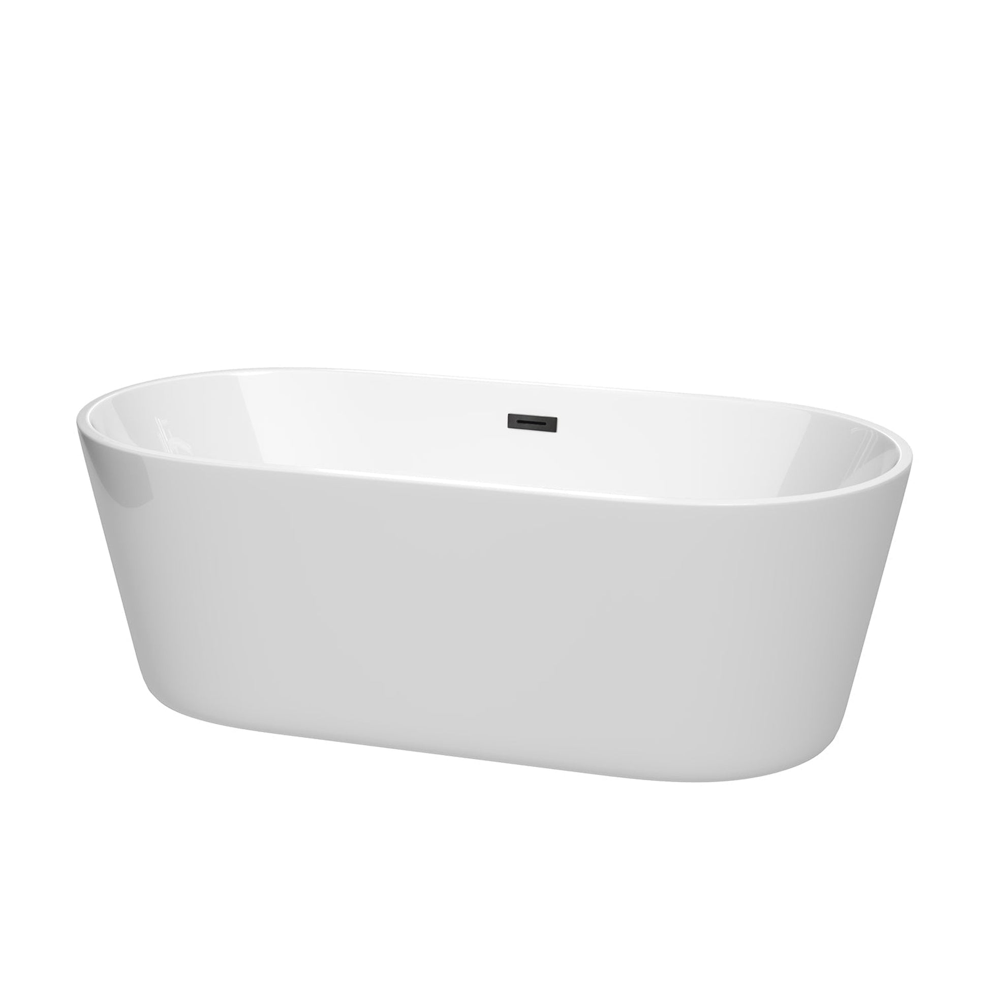 Wyndham Collection Carissa 67" Freestanding Bathtub in White With Matte Black Drain and Overflow Trim