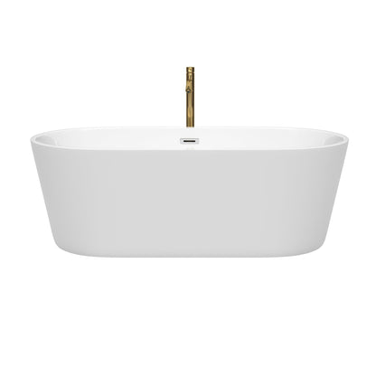 Wyndham Collection Carissa 67" Freestanding Bathtub in White With Polished Chrome Trim and Floor Mounted Faucet in Brushed Gold