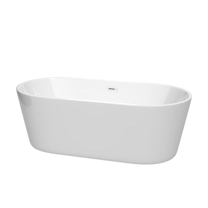 Wyndham Collection Carissa 67" Freestanding Bathtub in White With Shiny White Drain and Overflow Trim